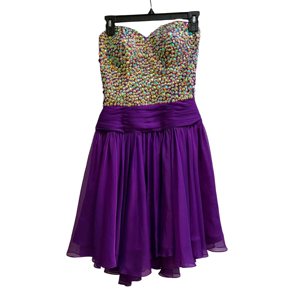 Angela & Alison Gown Womens 2 Purple Rhinestone Cutout Back Prom Pageant